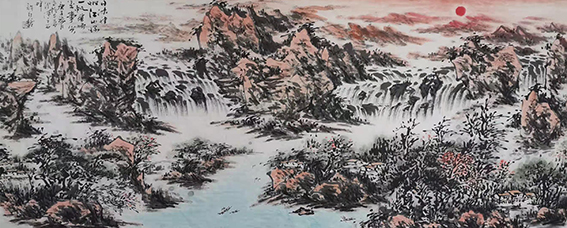 许红哲作品13《日沐神州江山好 一帆风顺万事兴》  尺寸：90X240cm